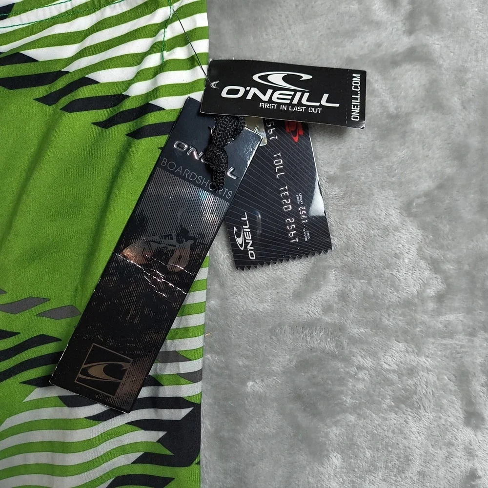 Oneill Board Shorts Mens 42 Green Embroidered Plaid Y2K Swim Trunks Surf New